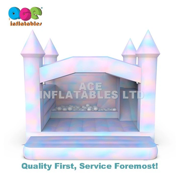 Inflatable Pastel Tie-Dye Bouncy Castle with Ball Pit and Slide2